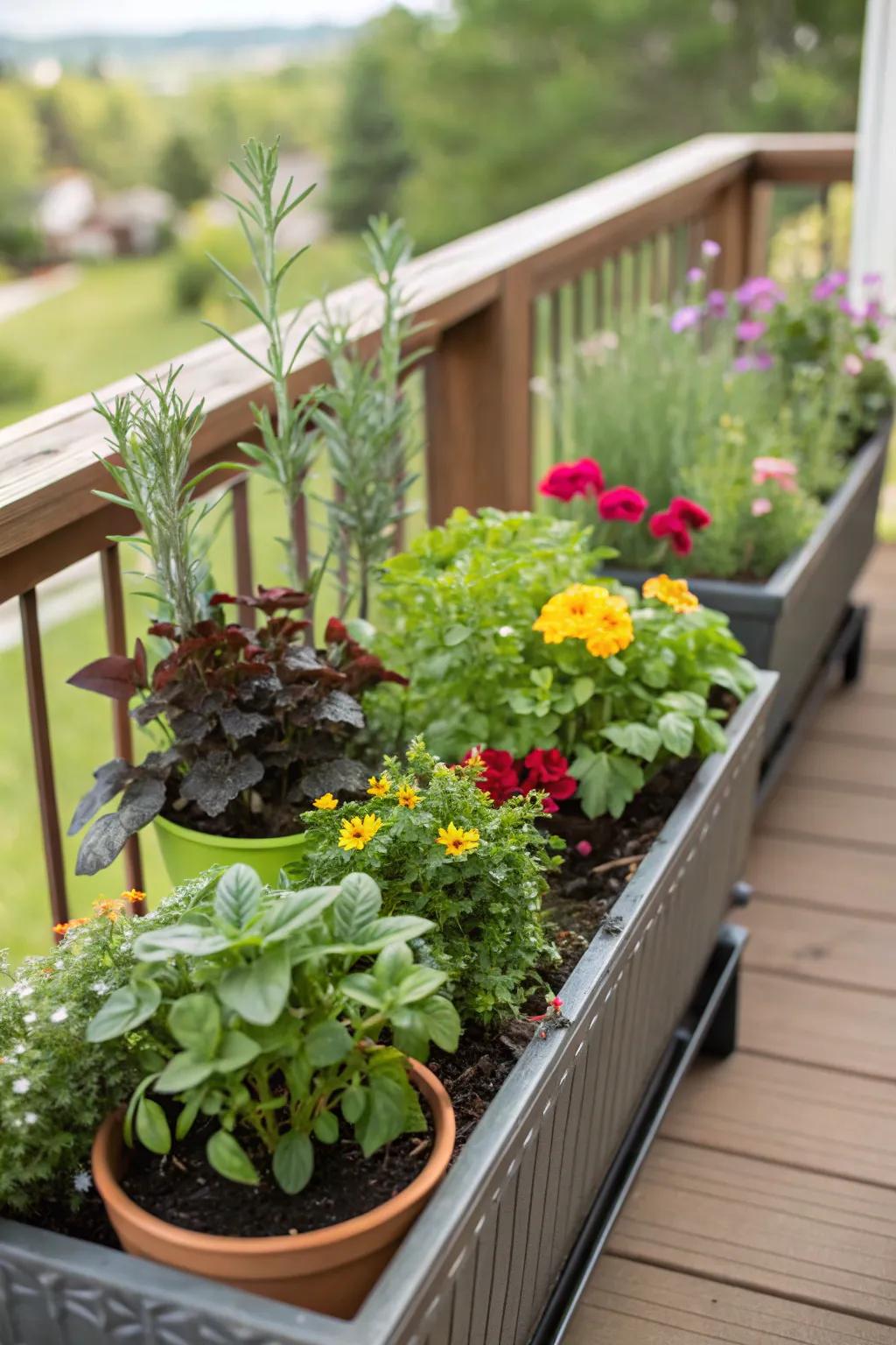 Integrated plant containers inject verdure and vitality into your deck.