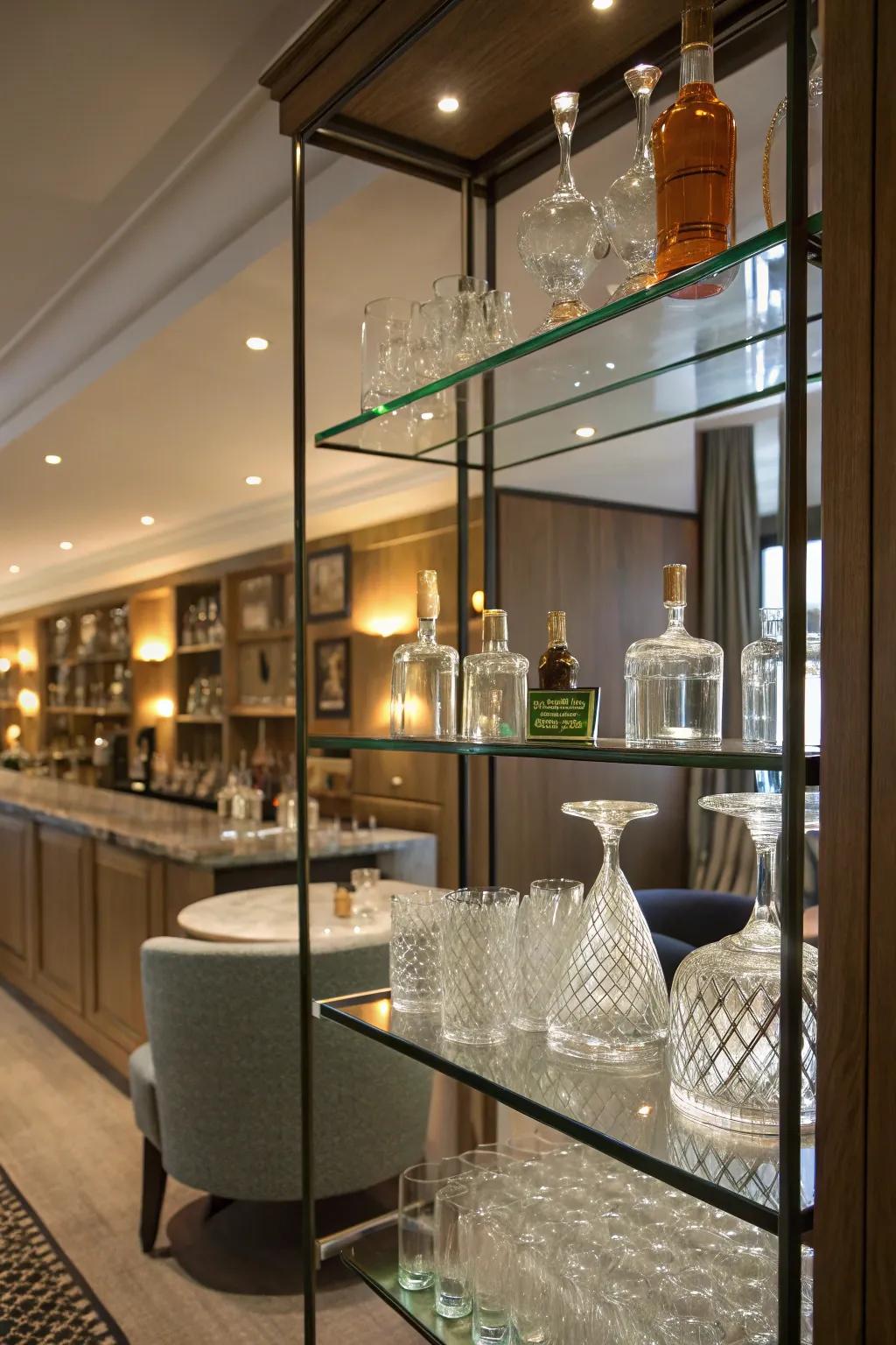 Crystal panes amplify the refinement of your home bar.