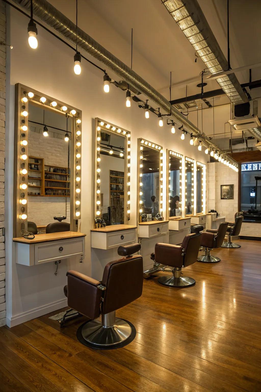 Barbershop mirrors exquisitely illuminated for precision and flair.