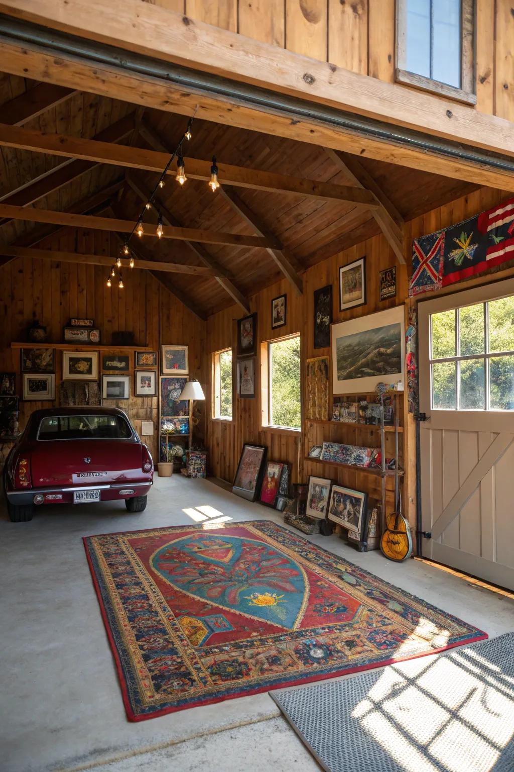 This barn garage is made more inviting by the addition of individualized touches.