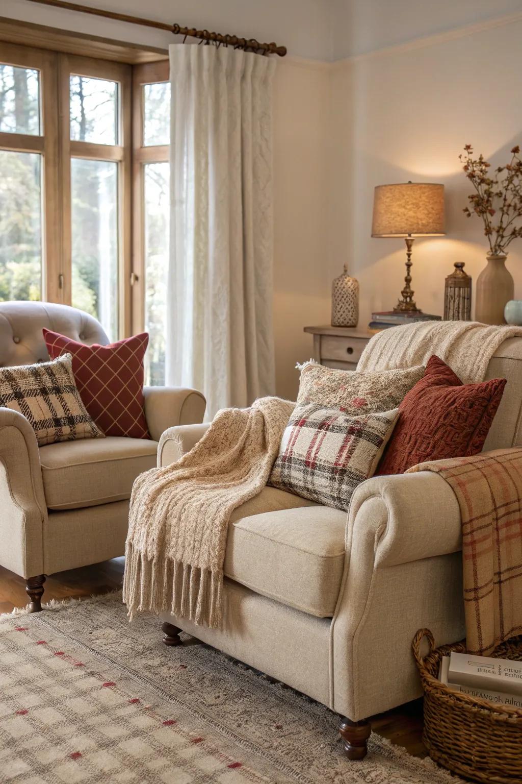 Comfortable furniture encourages relaxation and warmth