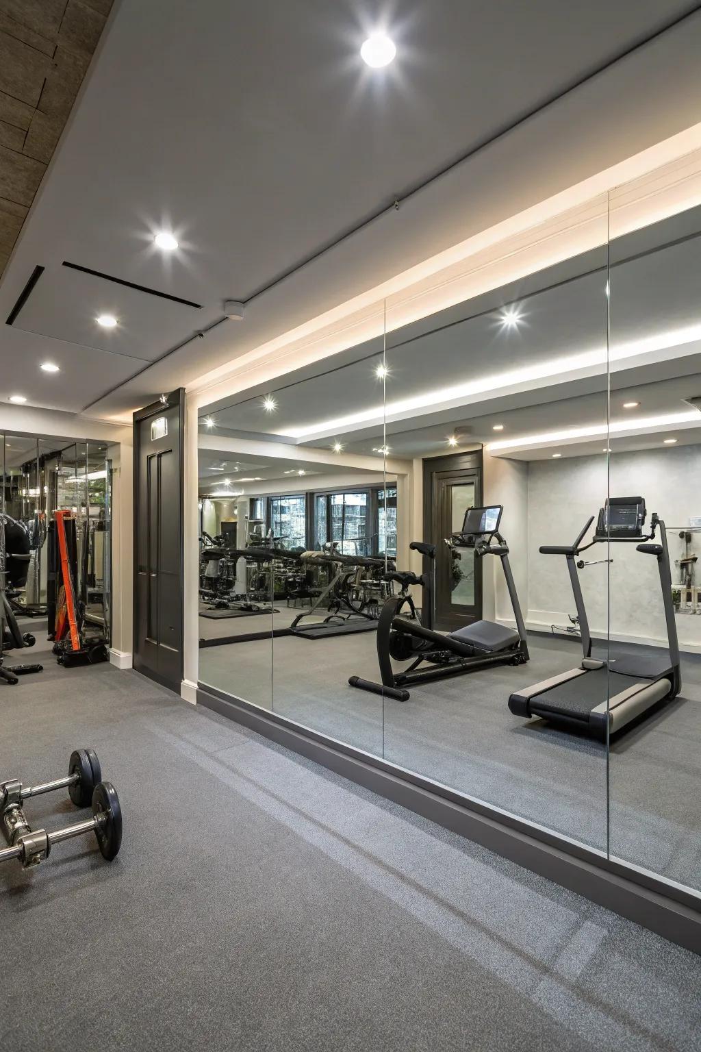Mirrors not just enhance the space but also support refining your workout method.