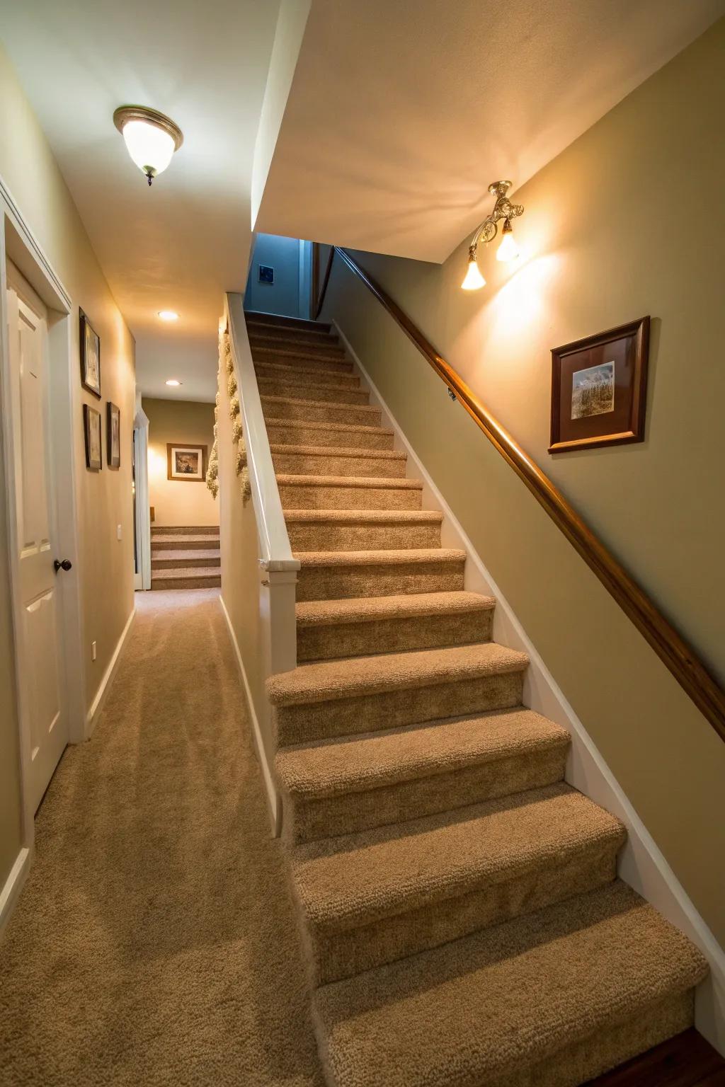 Surface overlays bring warmth and security to downstairs steps.