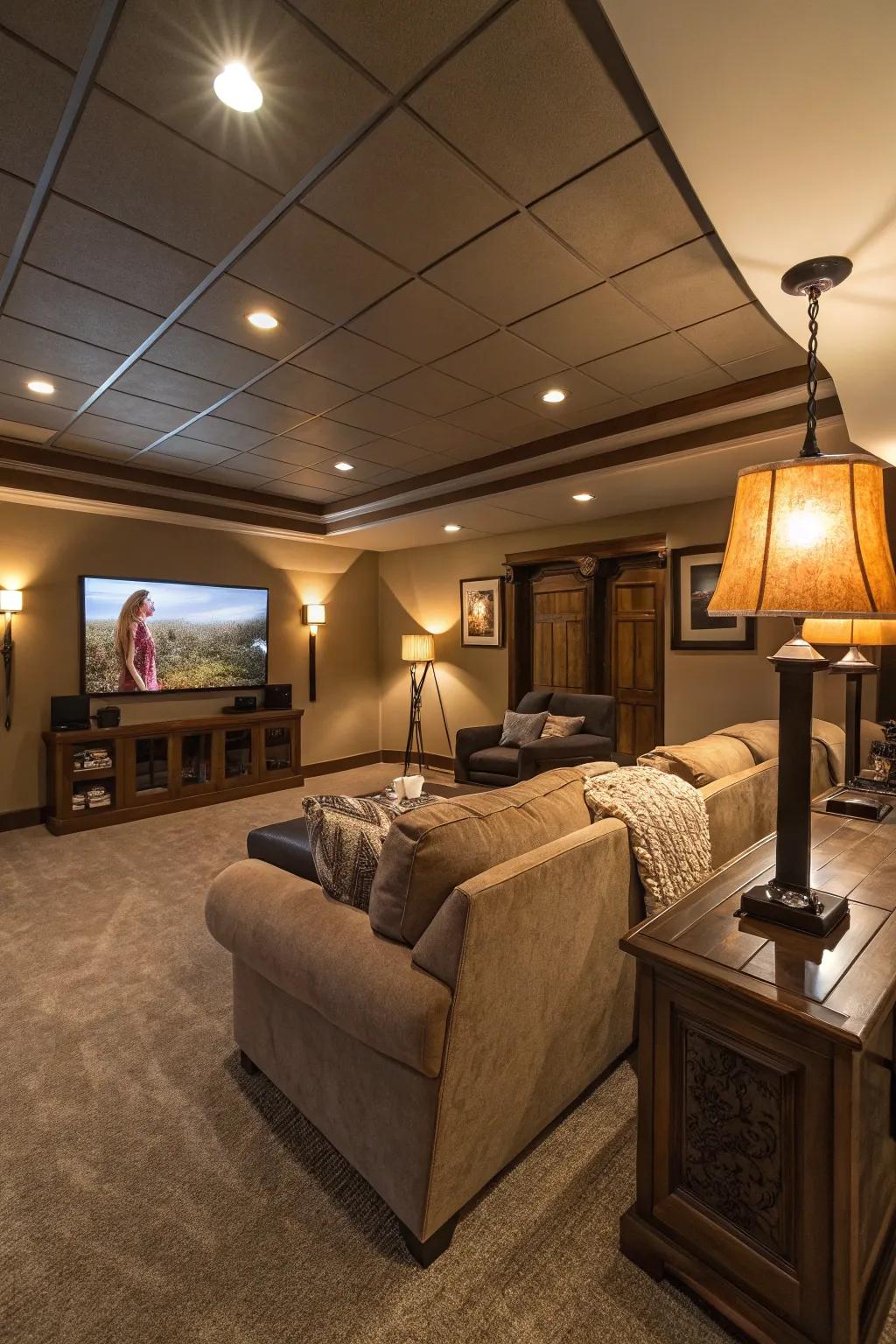 Atmospheric illumination fosters a cozy and inviting ambiance.