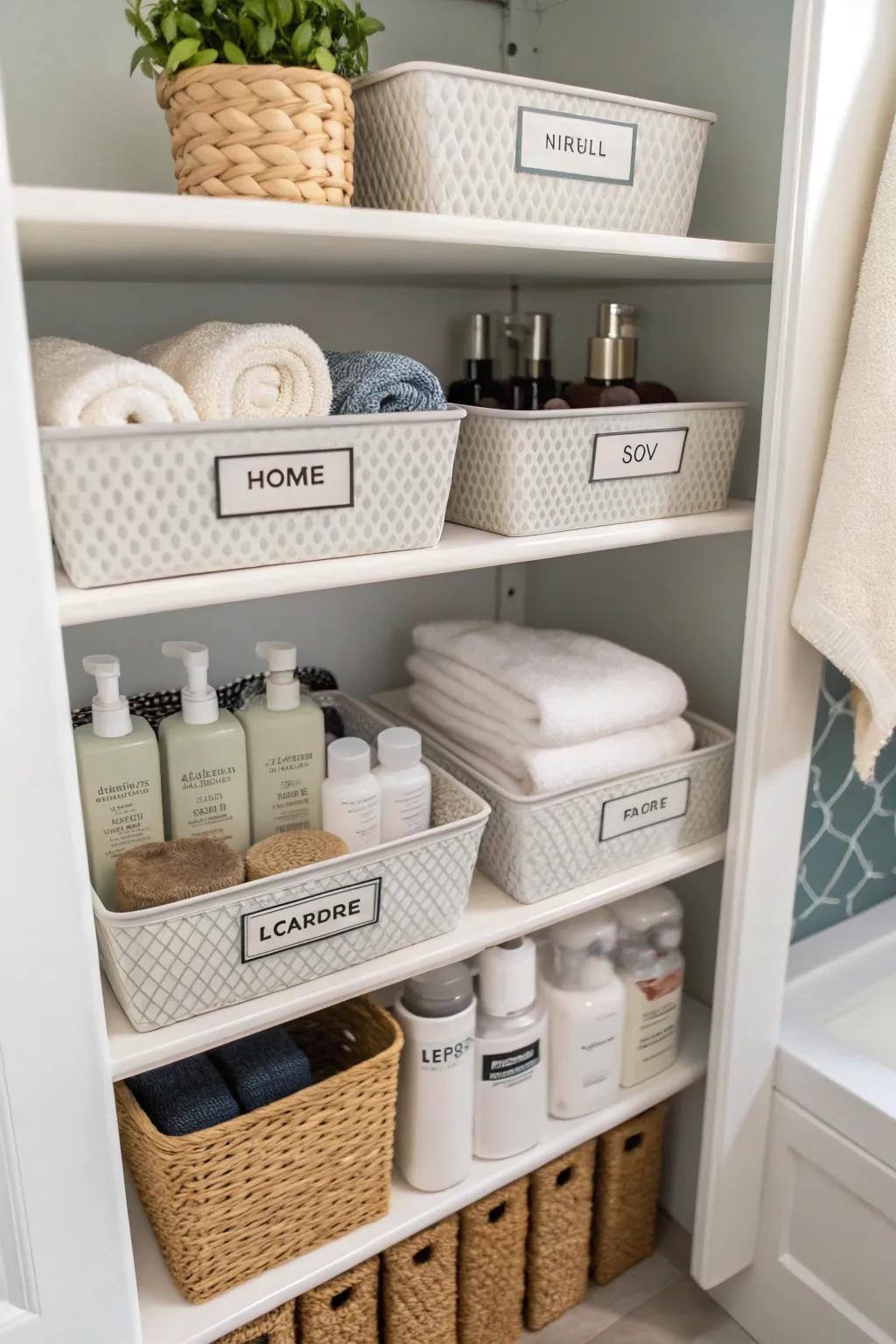 Ensure everything has its designated place by employing labeled storage.