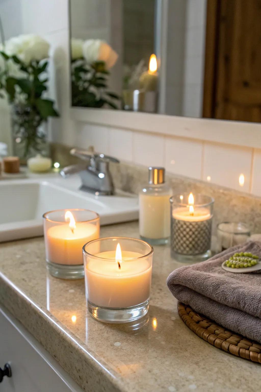 Fragrant lights offer warmth and serenity to your bathroom area.