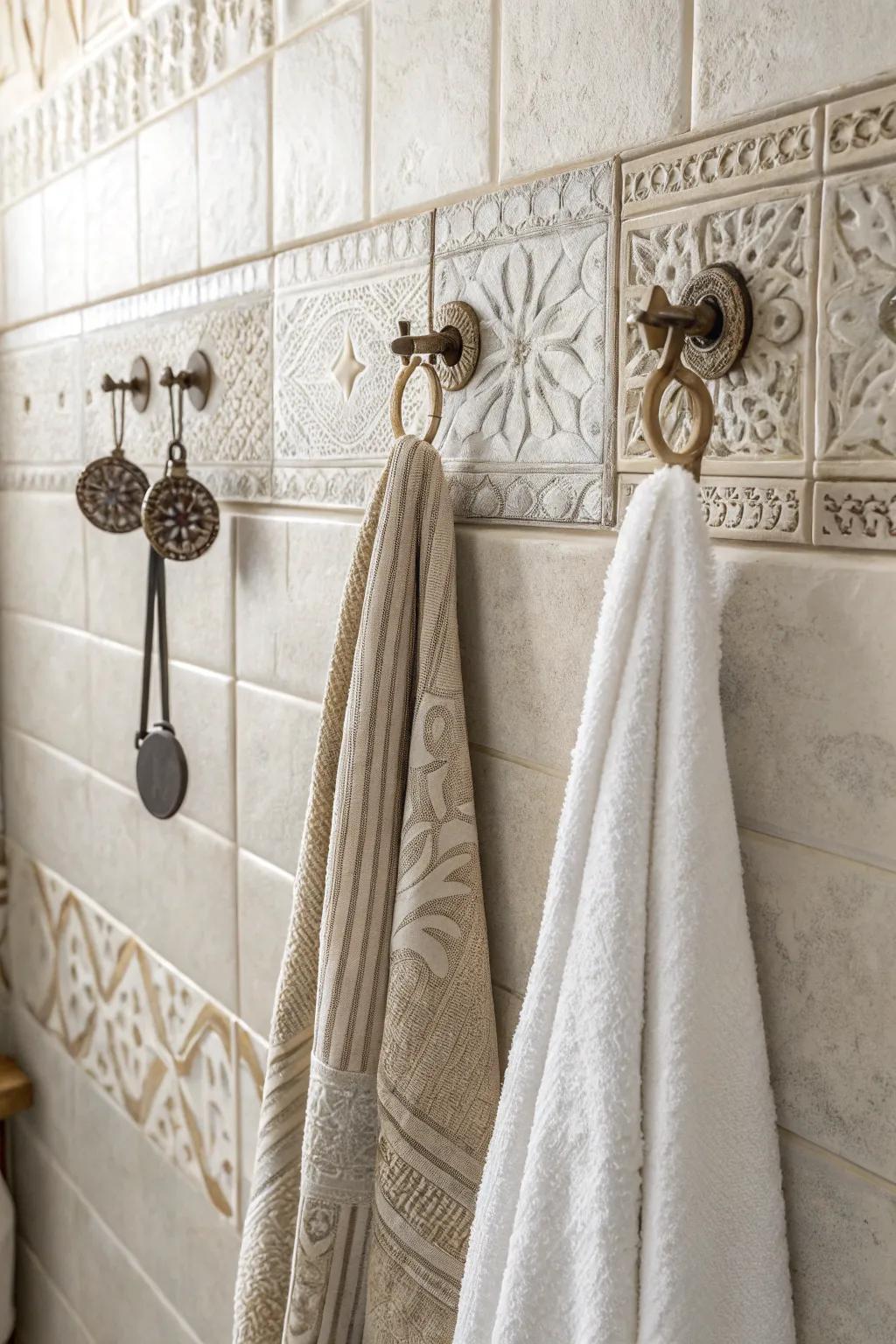Decorative wall fixtures present a straightforward way to refine towel presentation.