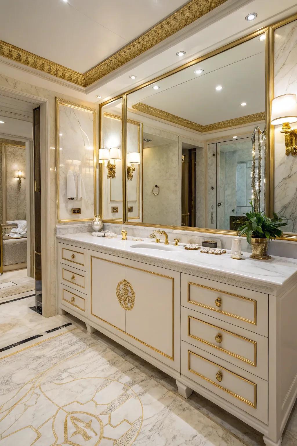 Oversized gold pulls create a striking, luxurious affirmation.