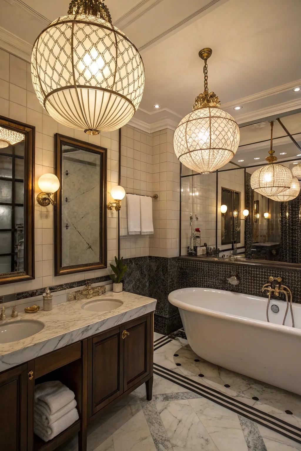 Globe lights offer a warm, vintage charm to any bathroom.