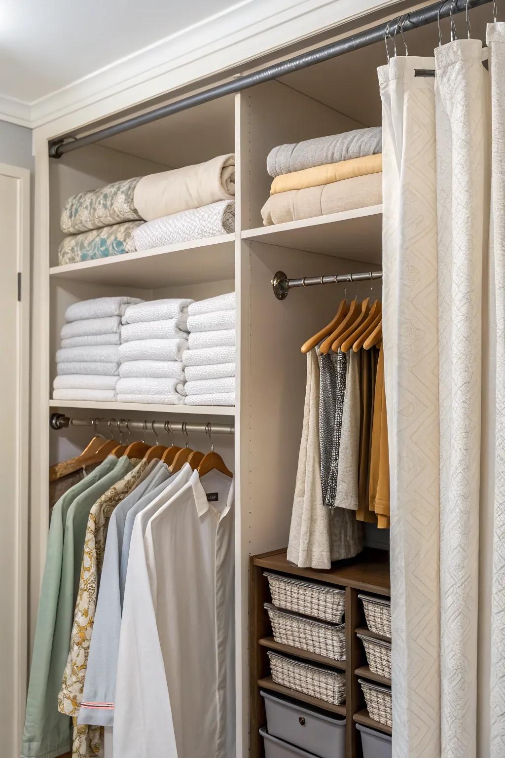 Hanging storage frees up space and minimizes wrinkles.