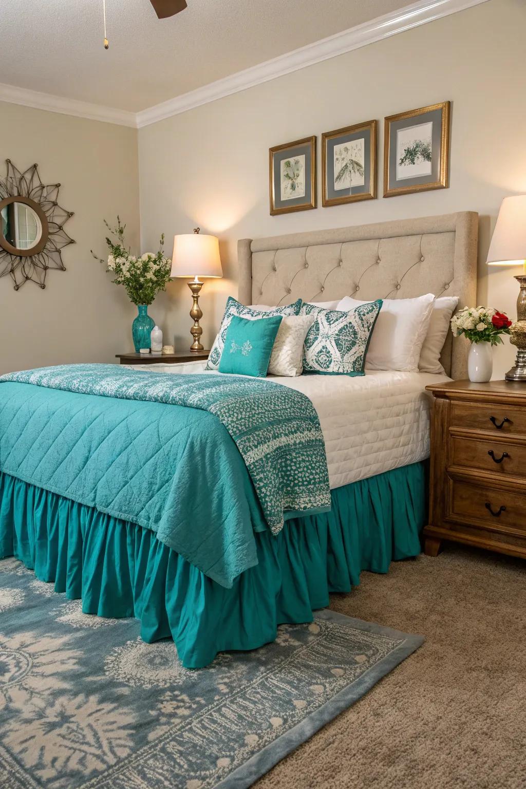 A bed skirt in a striking color can transform your sleeping arrangement into a noteworthy attribute.