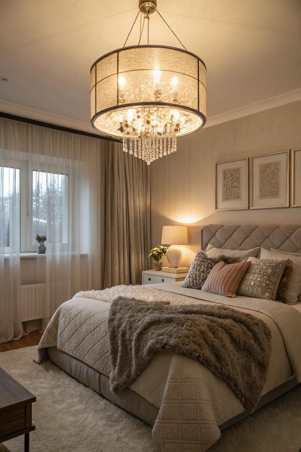 Create warmth with a drum shade chandelier.