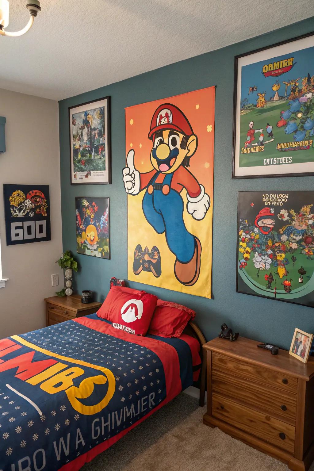 Themed mural art contributes individuality to the gaming space.