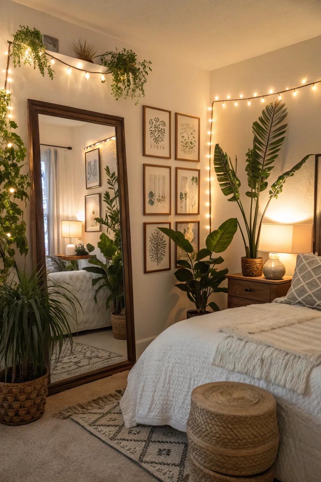 Artistic accents contribute individuality to this bedroom.