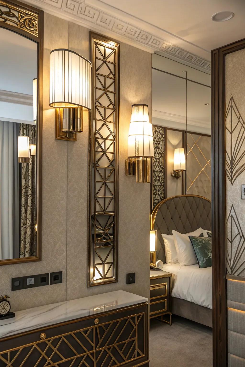 Art Deco luminaires embellish any bedroom with retro glamour.