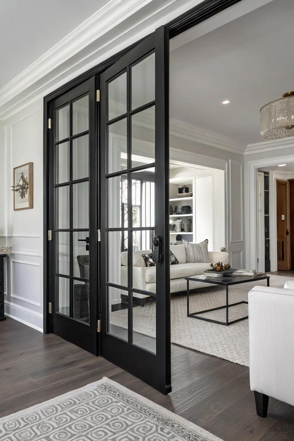Even black grips create a striking statement on folding doors.