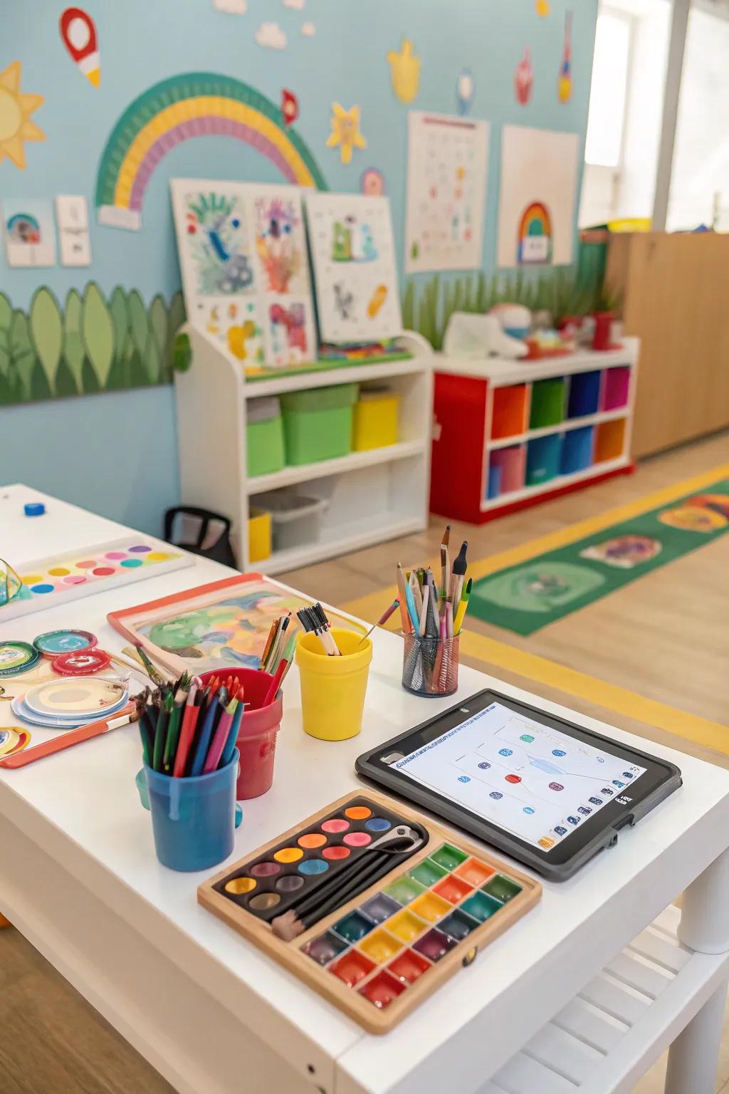 Inspire creativity with a dedicated art station in the playroom.