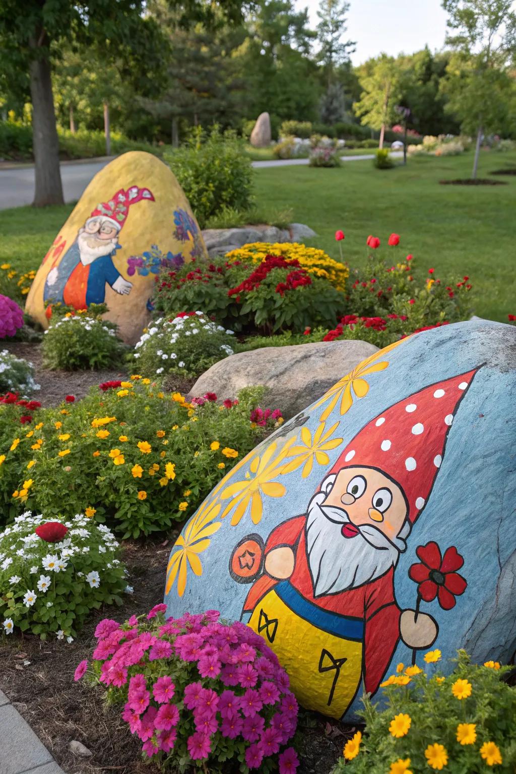 Infuse charm into your garden with whimsical gnome stones.