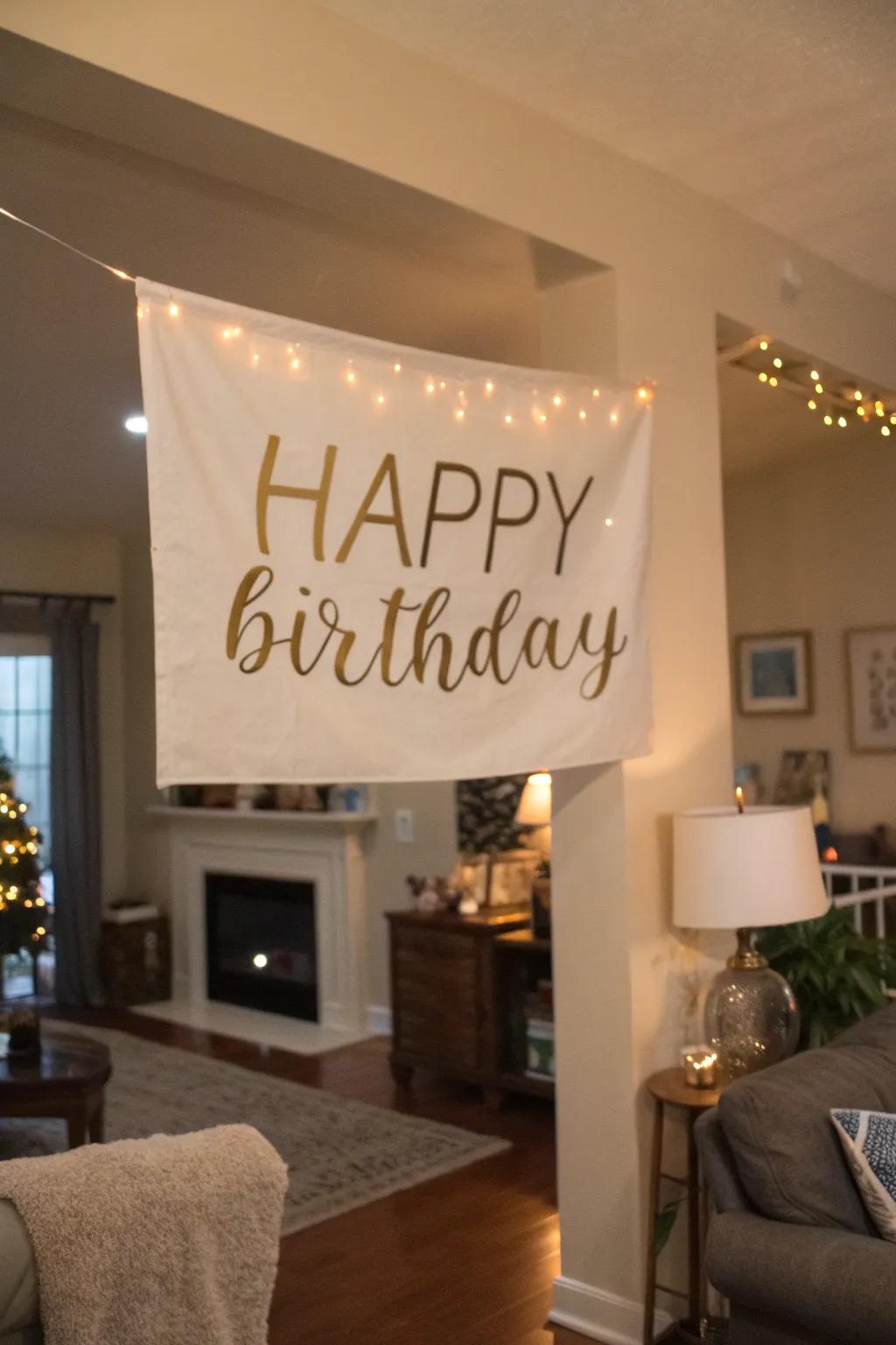 A custom banner provides a personal and festive touch to birthday celebrations.
