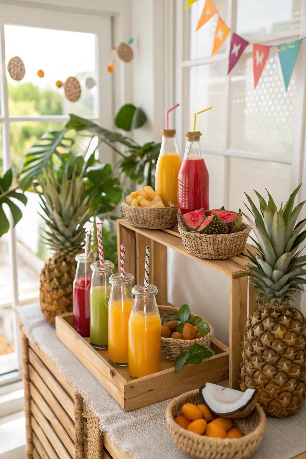 A revitalizing exotic ambience beverage station exuding sun-drenched sentiments.