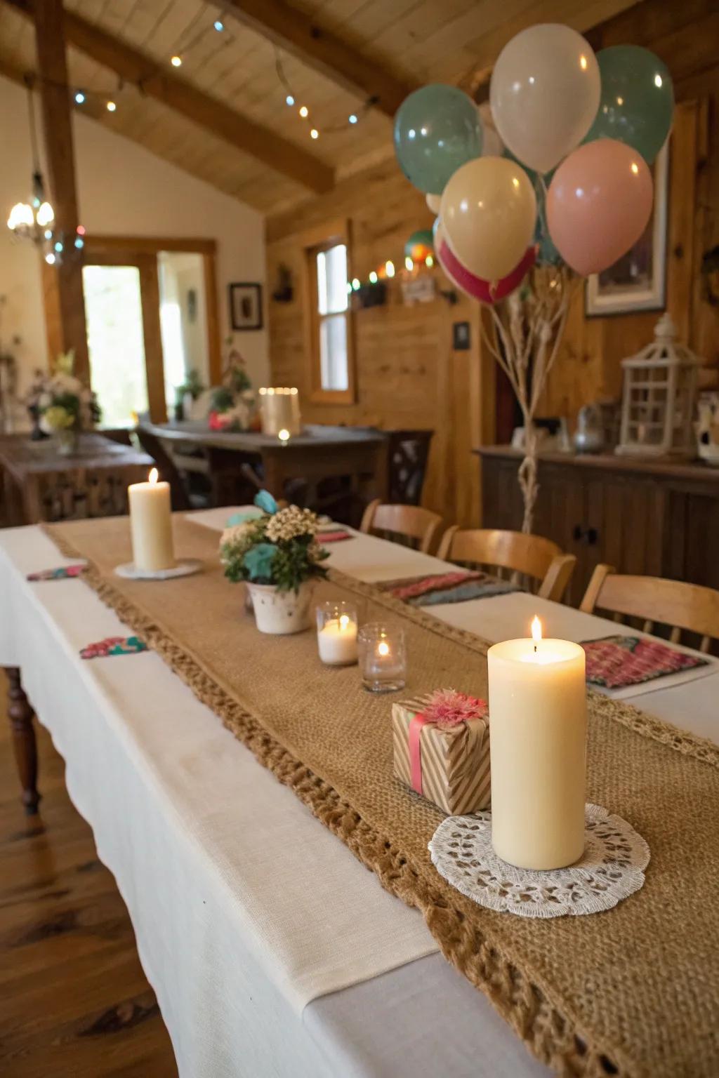 Woven fiber decorations provide a cozy and somewhat rustic table charm.