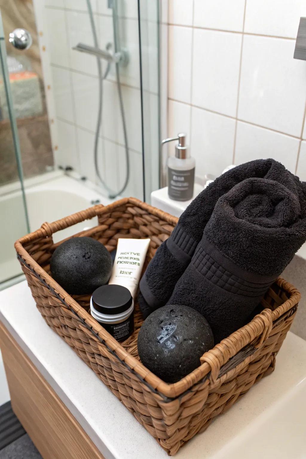 Indulge in a self-care sanctuary with this luxurious ebony hamper.