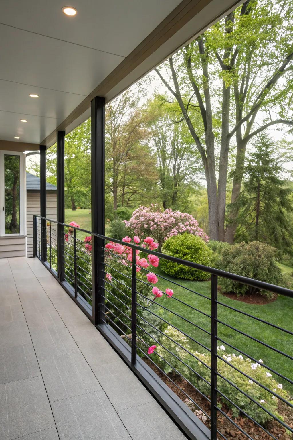 Wire rope railings deliver a sleek, open view, both contemporary and inviting.