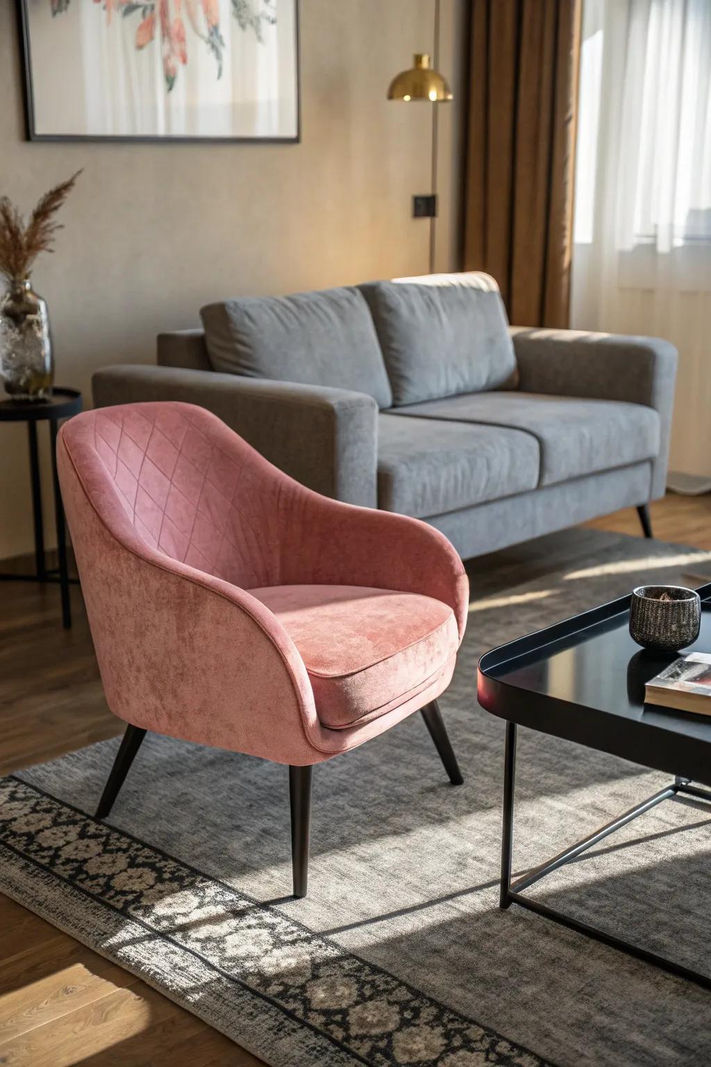 Velvet impressions impart a sumptuous atmosphere to the gathering space.