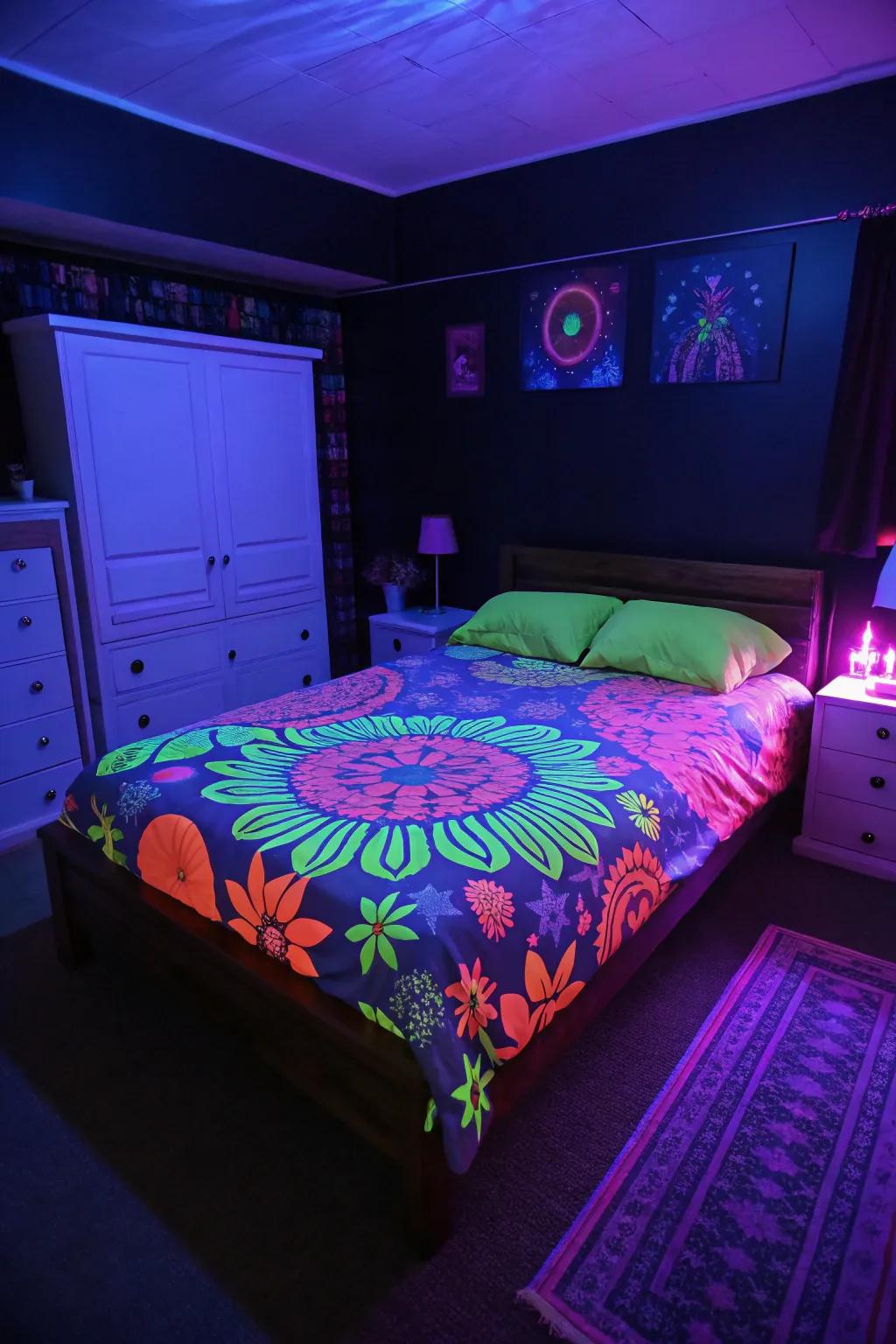 Gleaming bedding adds a playful radiance to your bedroom.