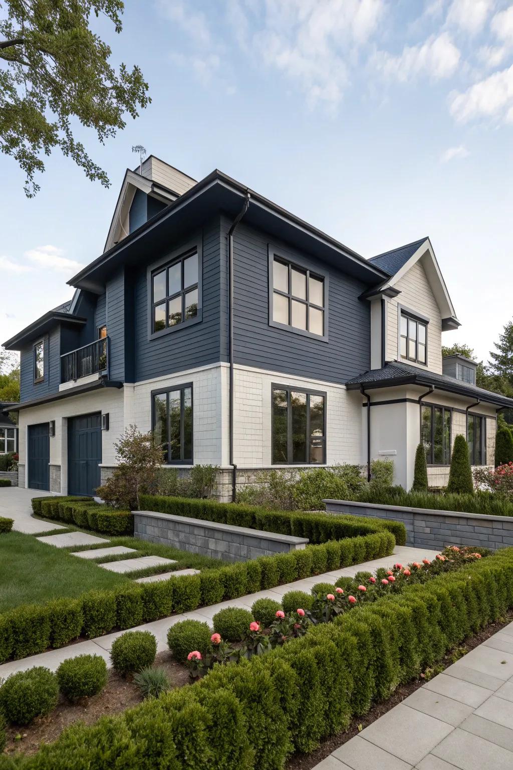 Dual-tone blue and gray exteriors enrich homes.