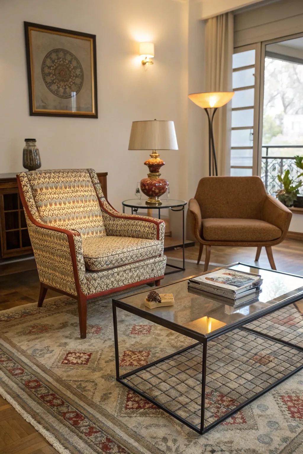 Eclectic furniture creates a unique bohemian space.