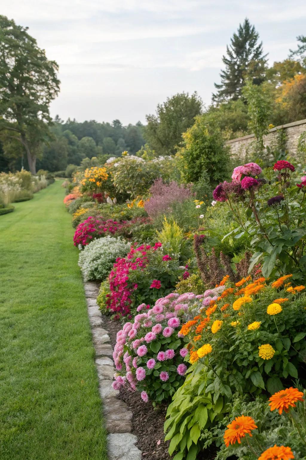 Seasonal flora keeps the garden border intriguing throughout the year.
