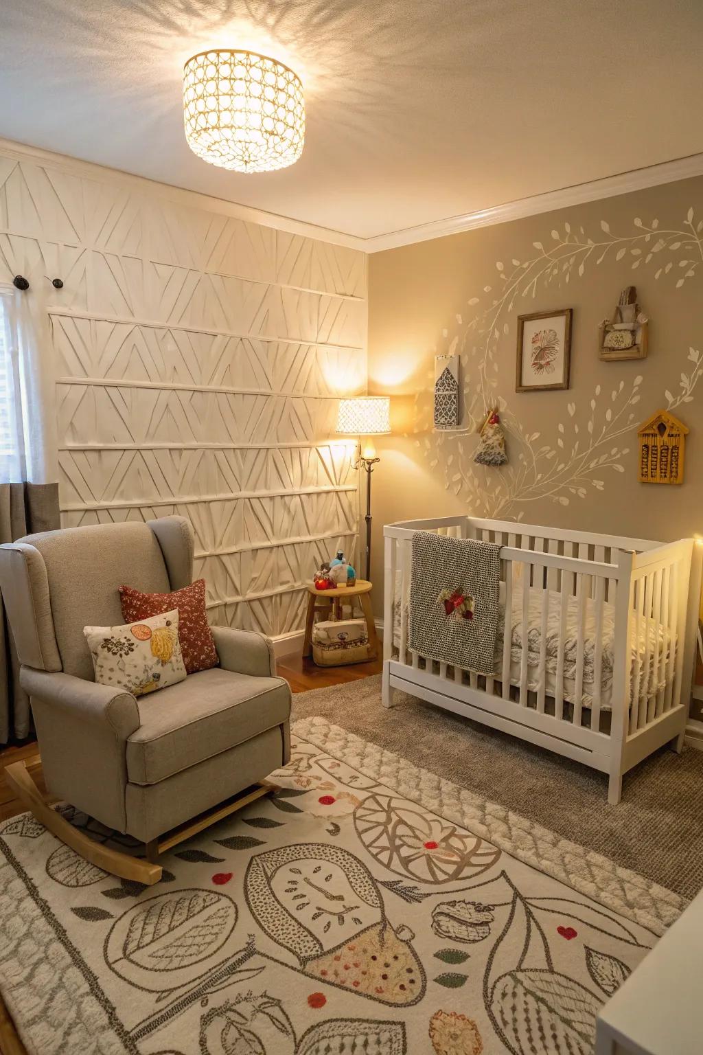 Textured walls add depth and interest to the nursery.