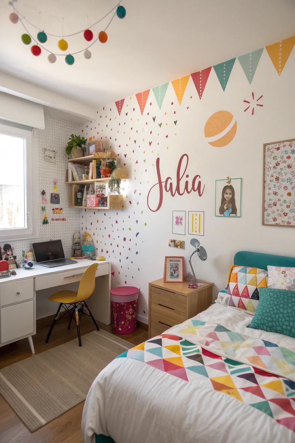 Individualized wall art contributes an extra layer of uniqueness to the shared quarters.