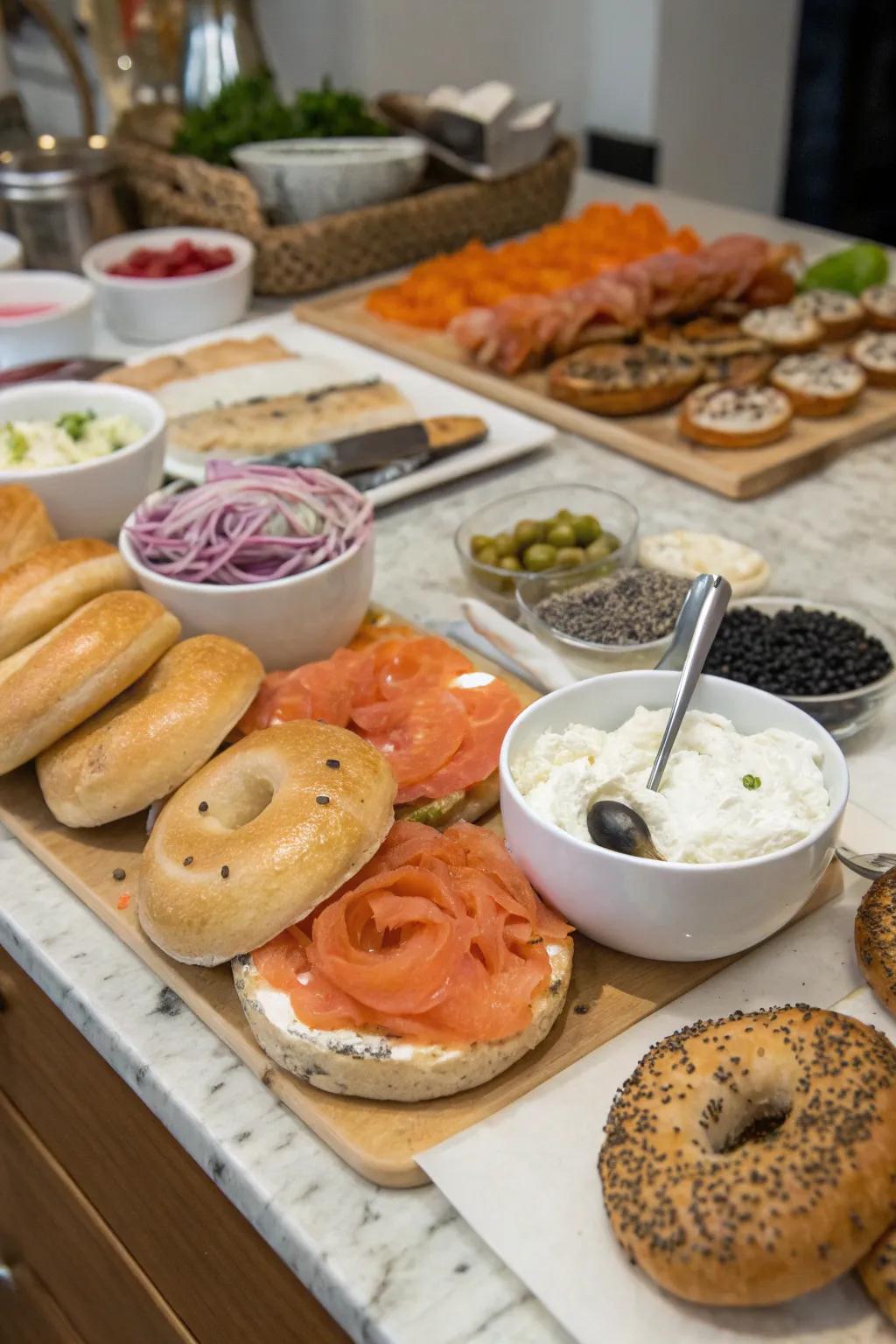 Personalize your perfect bagel at a customizable bagel bar.
