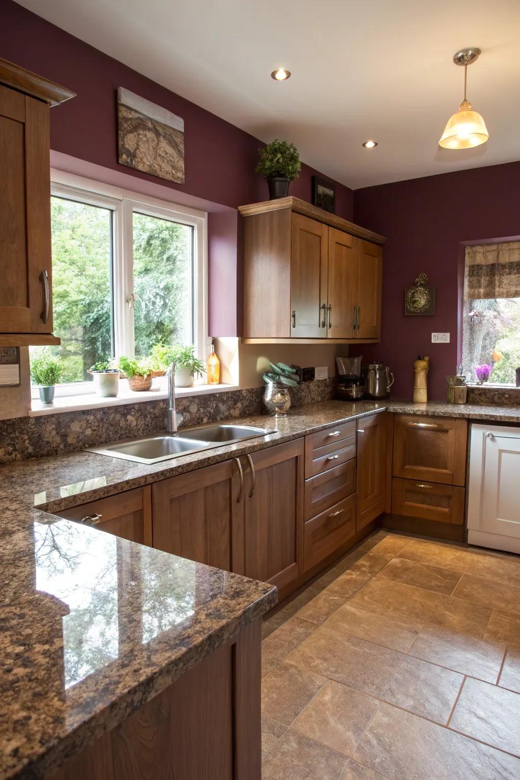 Crimson walls establish a daring contrast, enhancing the room's panache.