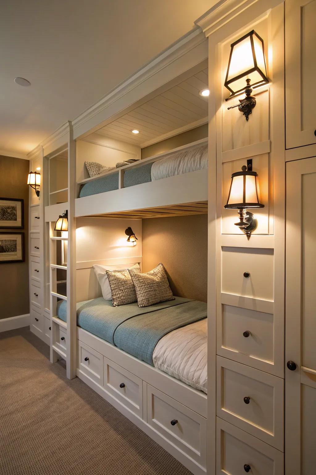 Illuminate your night: bunk beds equipped with tailored lighting solutions.