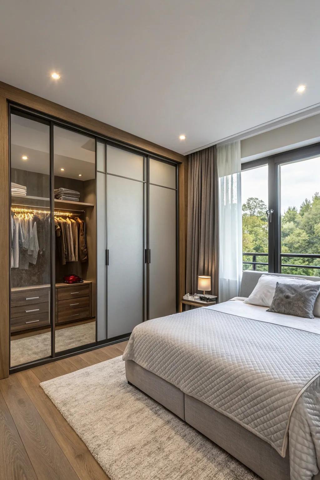 Sliding doors provide a refined and space-efficient wardrobe alternative.