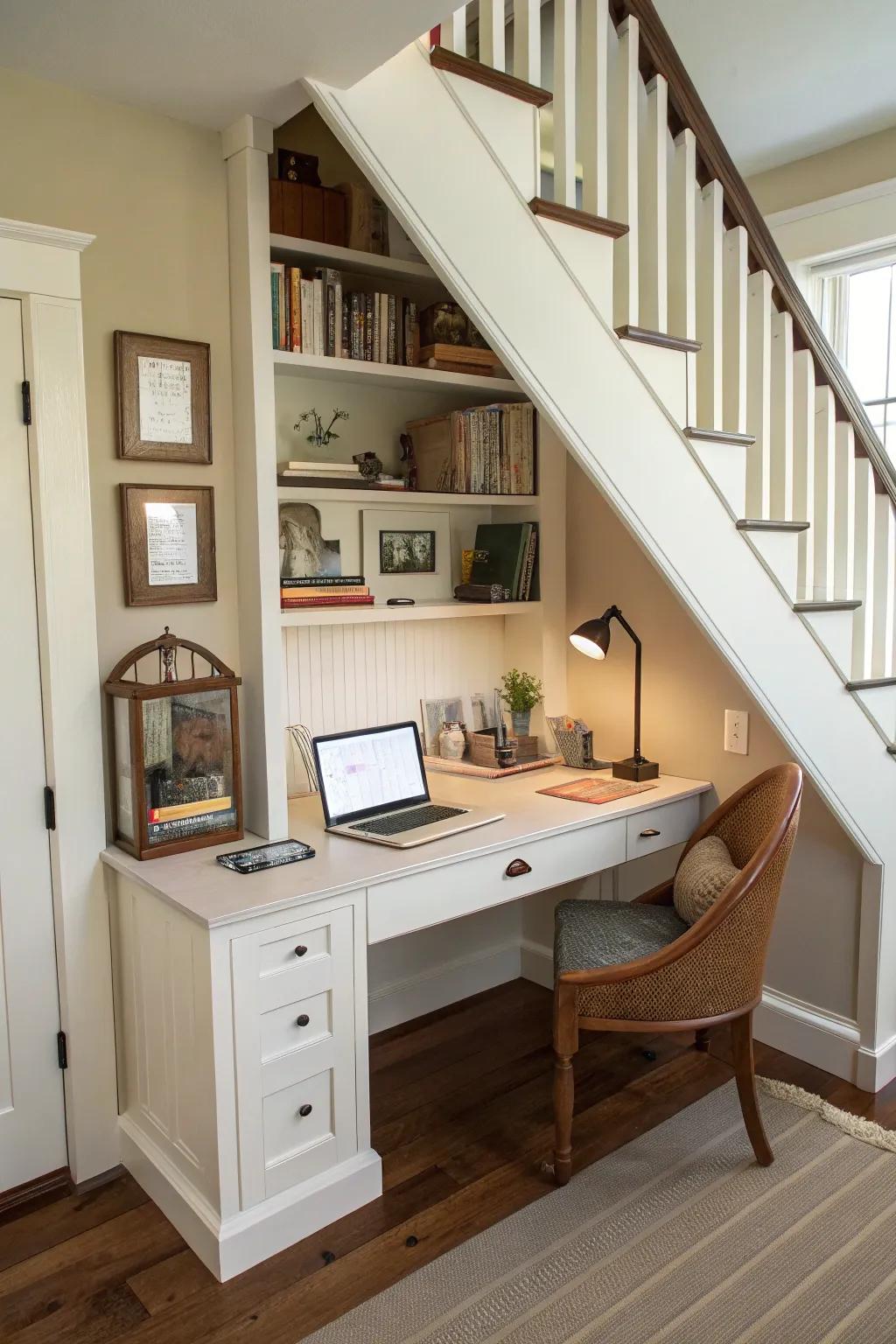 Convert the stair bulkhead into a functional working space.