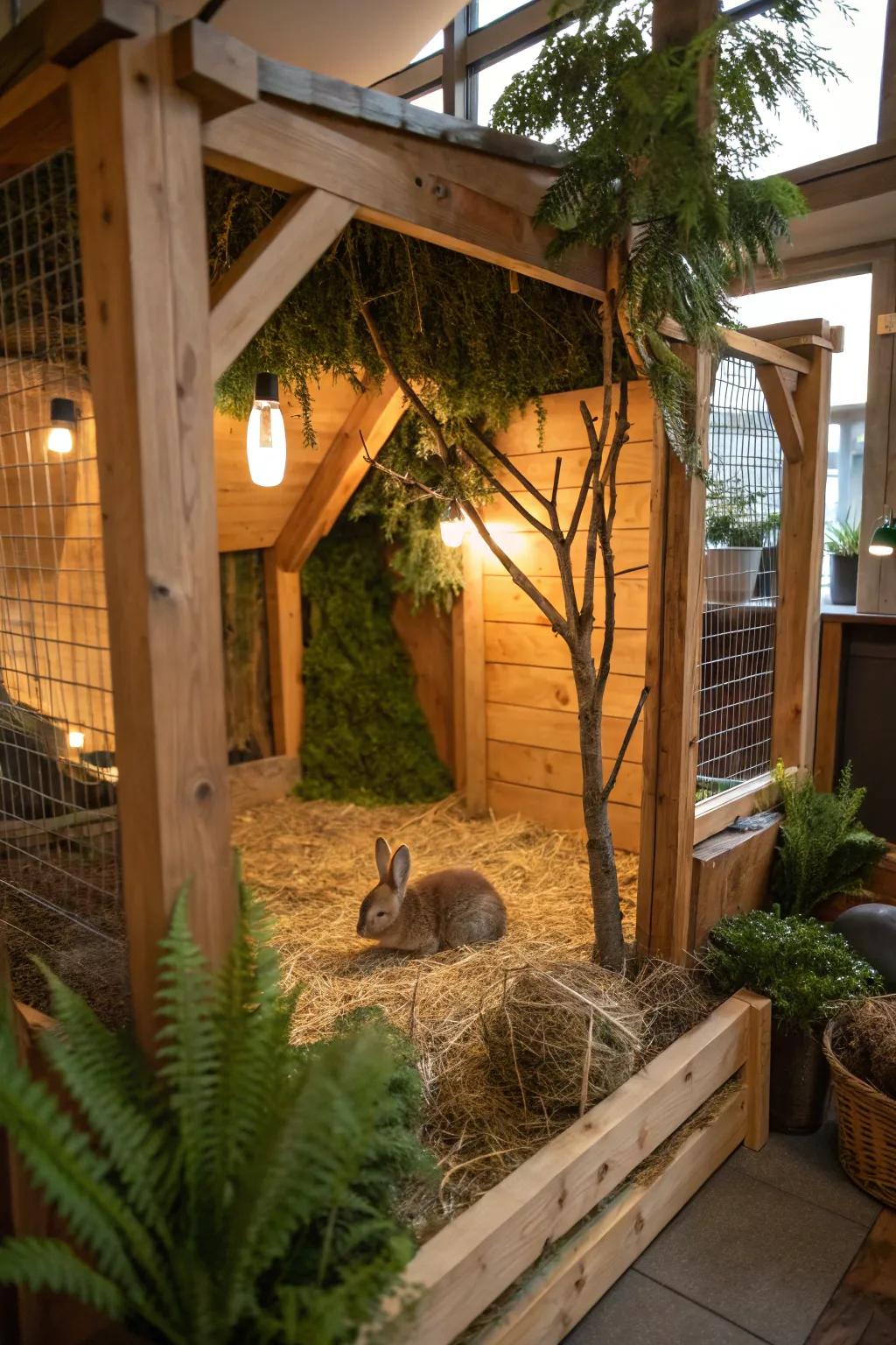 Natural elements foster a welcoming and pleasant rabbit environment.