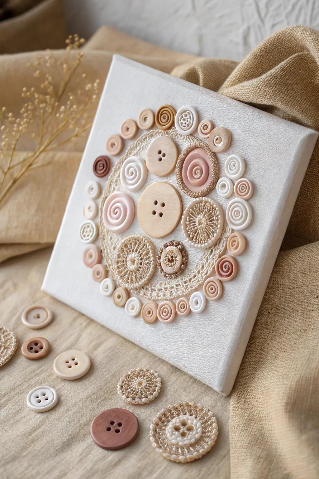 Discover serenity in spirals: Embrace the charm of simplicity with button patterns.