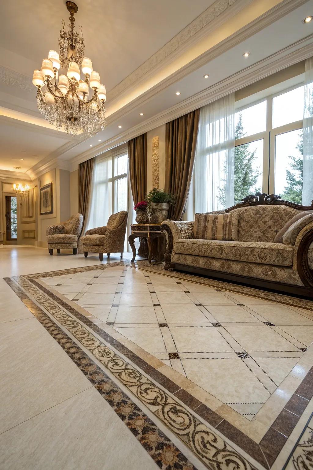 Elegant ceramic tile surround accentuating the shift