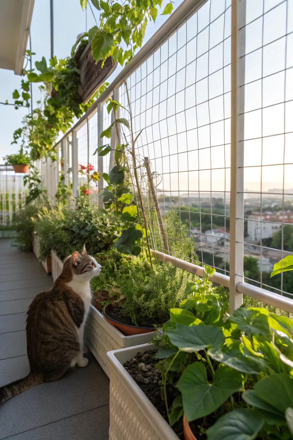 Vegetation transforms your catio into a tranquil verdant escape.