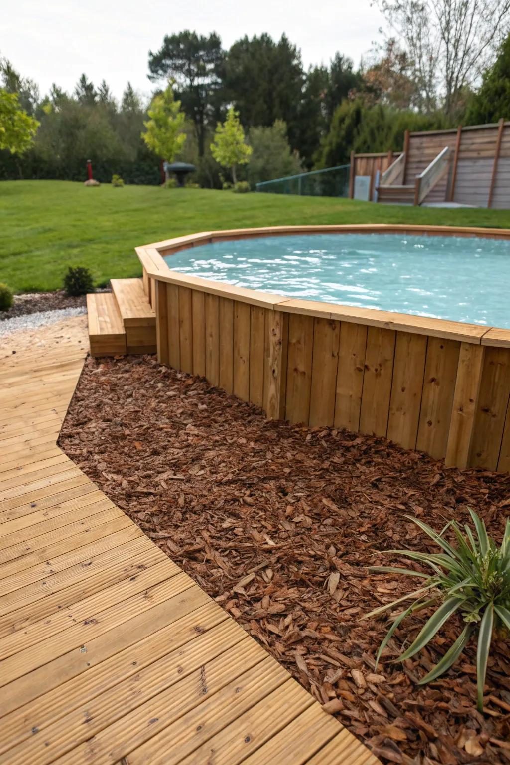 Mulch contributes a polished and organic impression to your poolside.