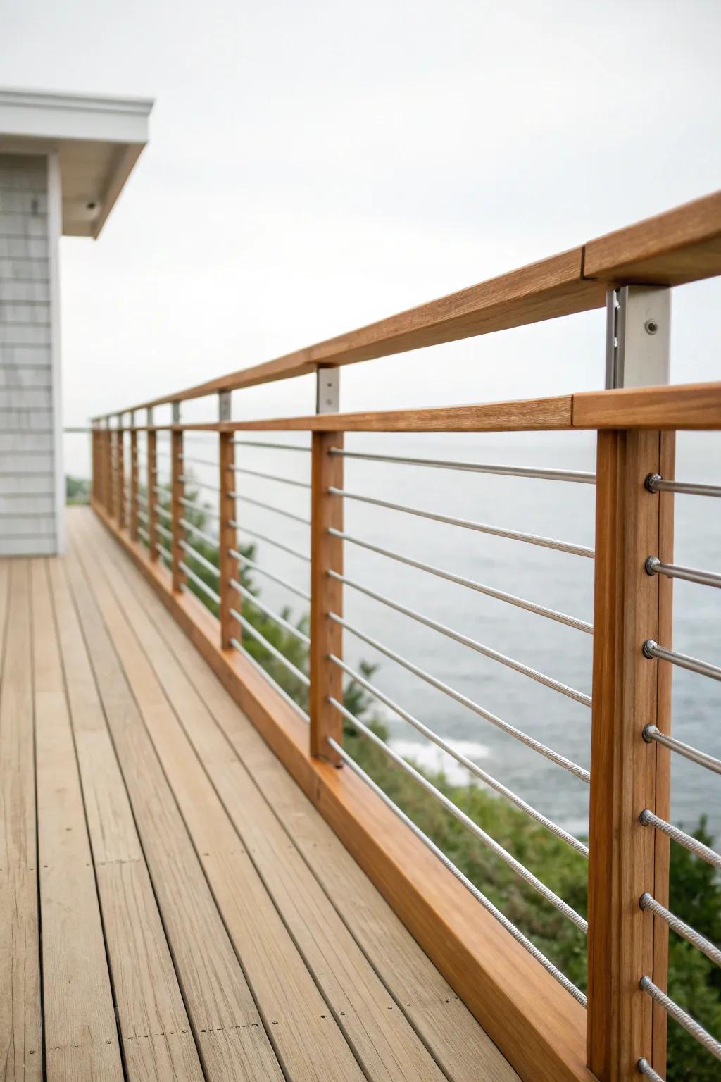 Level lumber beams deliver a straightforward yet sophisticated railing resolution.
