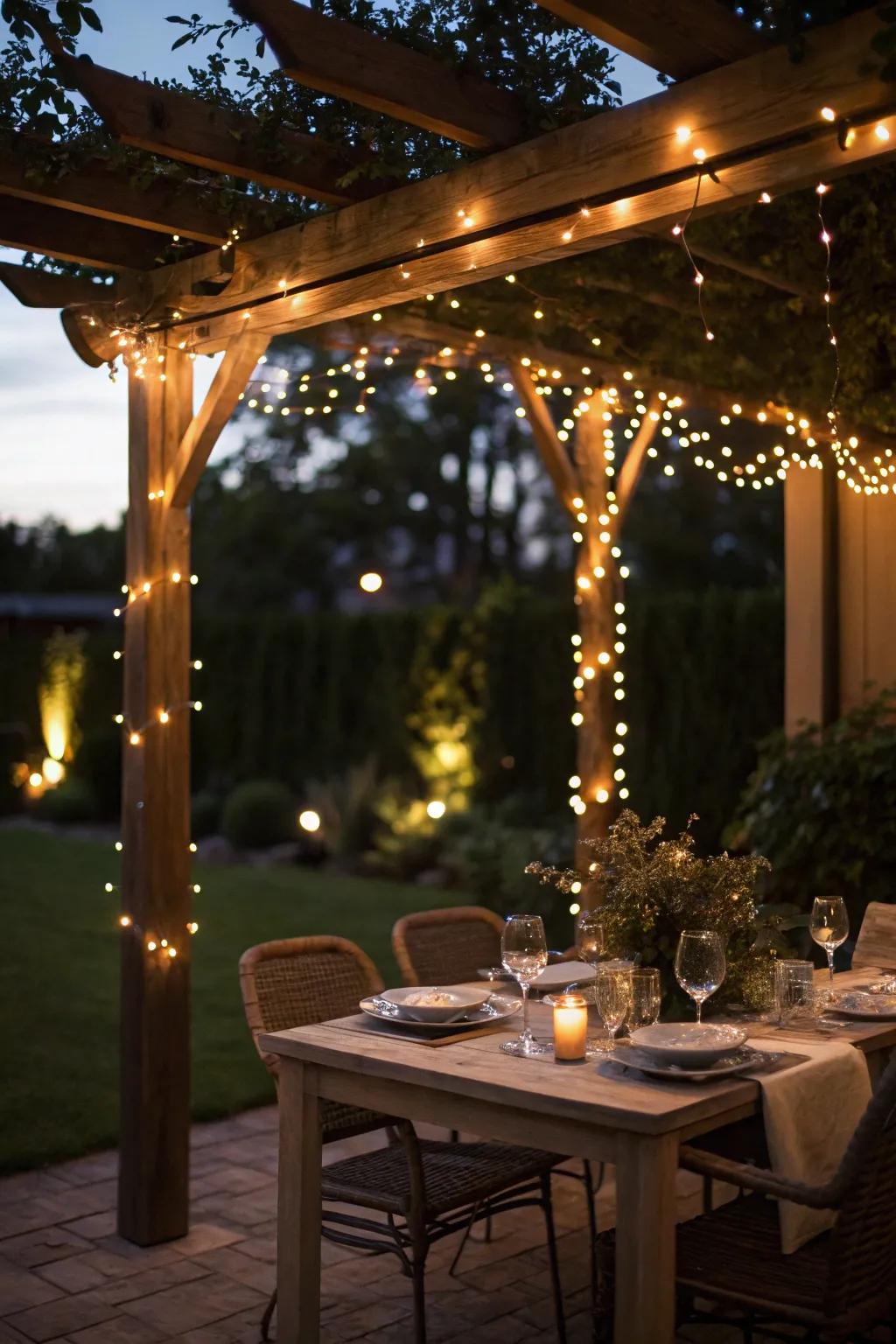 String lights introduce a magical element to any pergola.