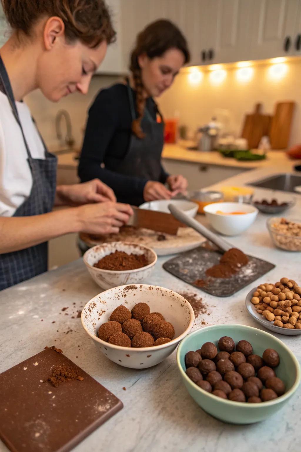 A stimulating and enjoyable setup for crafting custom chocolate balls.