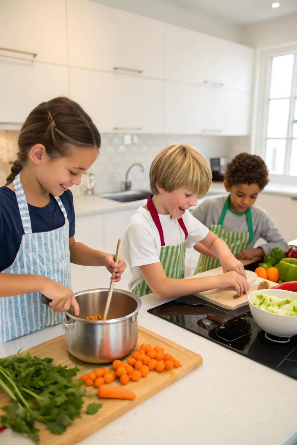 Let your children act as junior chefs during meal preparation.