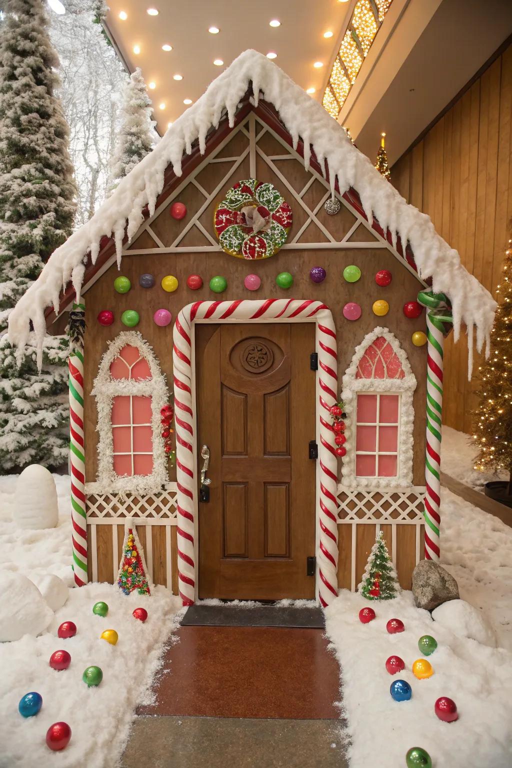 A sweet confectionary cottage entrance, ideal for the festive period.