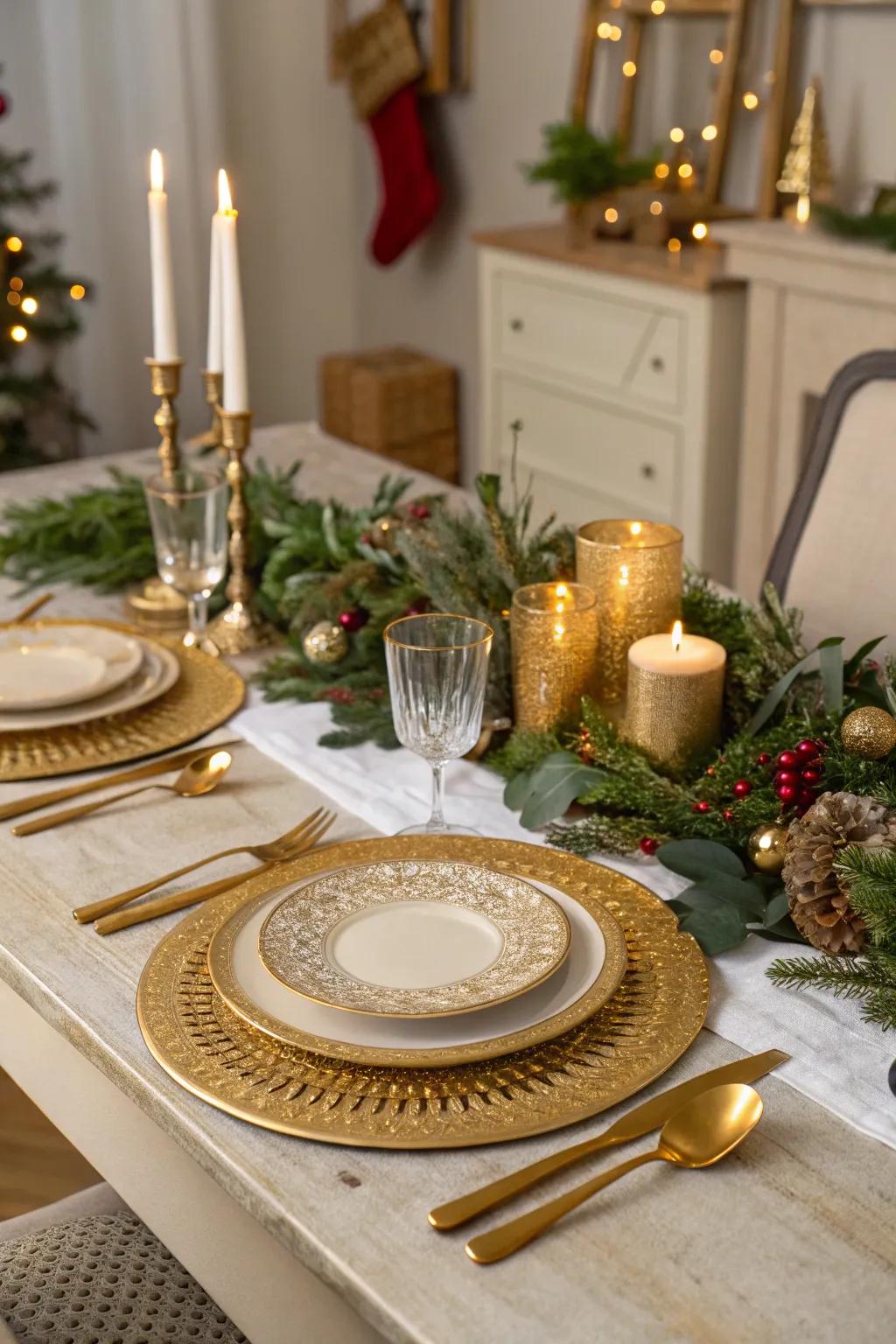 Gilded features contribute a hint of elegance to the Christmas table.